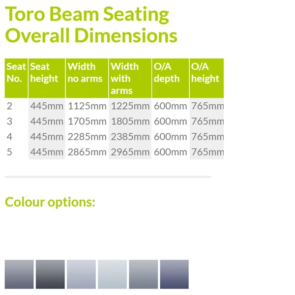 Public area seating sizes