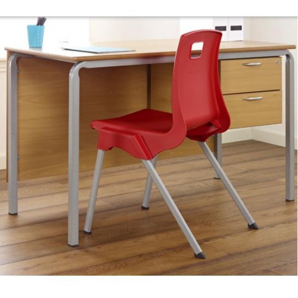 MT Crush Bent Teacher's Desk - Most Durable Duraform Edge with Red Chair
