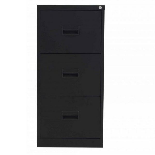 TC Deluxe Steel 3 Drawer Filing Cabinet with Lock - White / Grey / Black