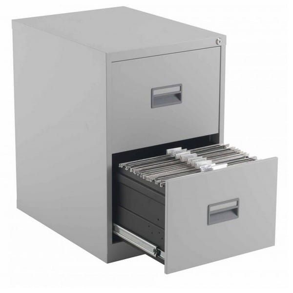 TC Deluxe Steel 2 Drawer Filing Cabinet with Lock - White / Grey / Black