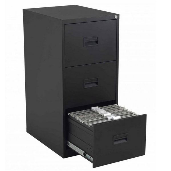 Talos Steel 3 Drawer Filing Cabinet - Black