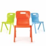 Titan One Piece Stackable Plastic Classroom Chairs - Lime Green, Orange, Sky Blue
