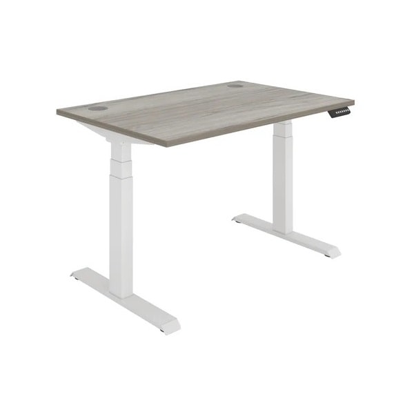Office Rectangular Dual Motor Sit Stand Desk - 1200x800 - Grey Oak - Silver