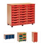 Wooden Tray Storage Unit on Wheels - 1, 2 & 3 Columns